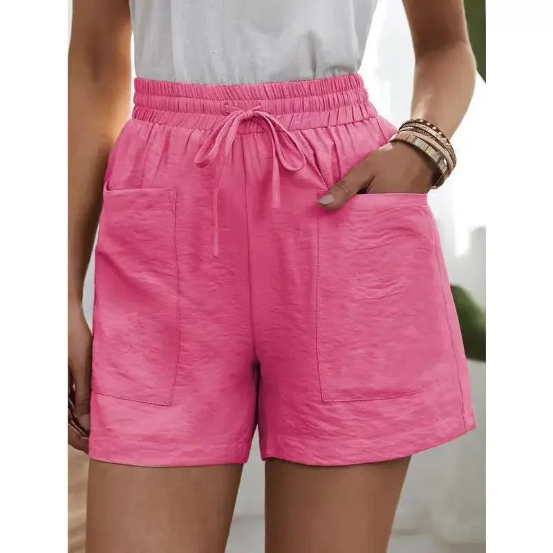 Women's High-waisted Loose-fit Solid Color Casual Shorts Pocket Bell Bottoms