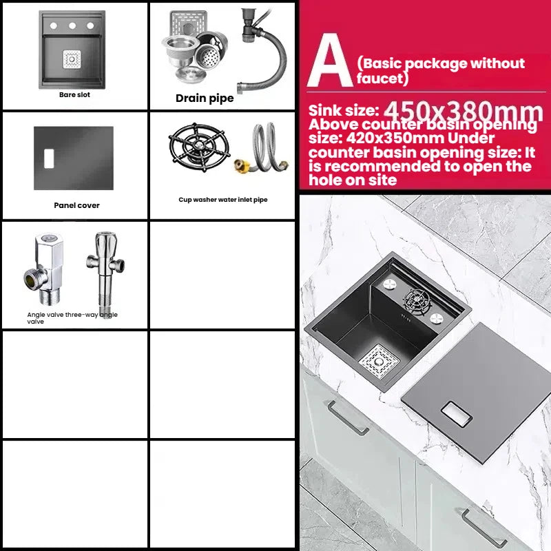 Stainless Steel Small Hidden Kitchen Sink Household Bar Wash Vegetable Basin Mini Single Slot With Cover Plate Cup Washer