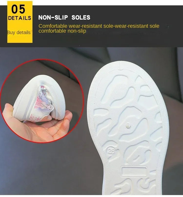 Disney Kids Girls Shoes 2024 New Children Sneakers Girls Elsa Frozen Princess Casual Sport Shoes Student Shoes Teen Shoes.