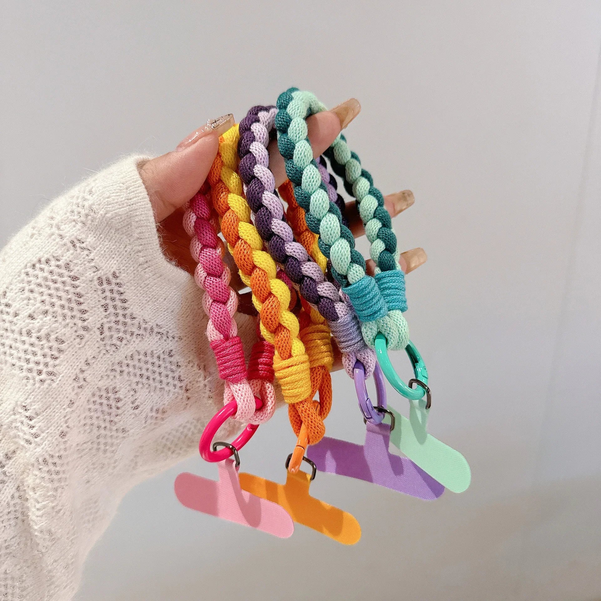 Korean Japanese Handcrafted Colorful Woven Rope Mobile Phone Creative Short Lanyard Wrist Nylon Keychain Twist Bag Hanging.