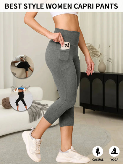 High Waisted capri pants For Women With Pockets Tummy Control No See Through Workout Running Yoga Athletic Push Up Gym Leggings.