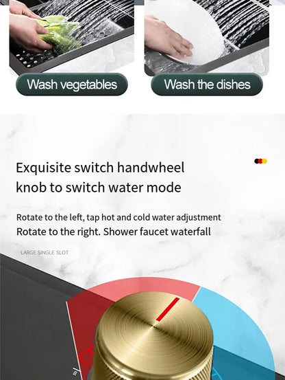 Kitchen Sink 304 Stainless Steel Rain Waterfall Single Trough Honeycomb Large Single Trough Washing Basin