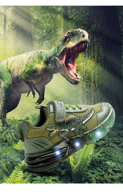 EXDINO Dinosaur Little Kids Spring Autumn LED Light Up Shoes Children Spinosaurus Boys Glowing Casual Sports Sneakers Non-slip