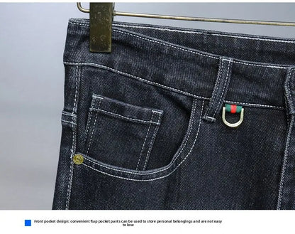 Zerrissene, reguläre, schmale Passform, gerade Jeans, bequem, lässig, Herbstmode, Denim-Hose, klassische, dünne Vintage-Unisex-Herren-Stretchhose