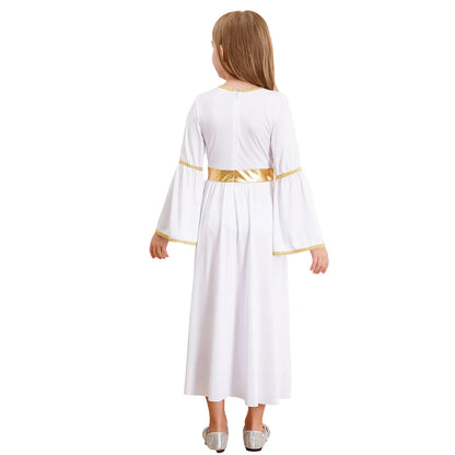 Kinder Mädchen Engel Kostüm Weiß Griechischer Gott Robe Halloween Cosplay Kleid Rollenspiel Karneval Performance Kleid mit Flügeln Dress Up