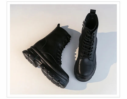 WOIZGIC Women Female Ladies Mother Genuine Leather Ankle Boots Shes Warm Autumn Winter Plush Zipper Motorcycle British Increase.