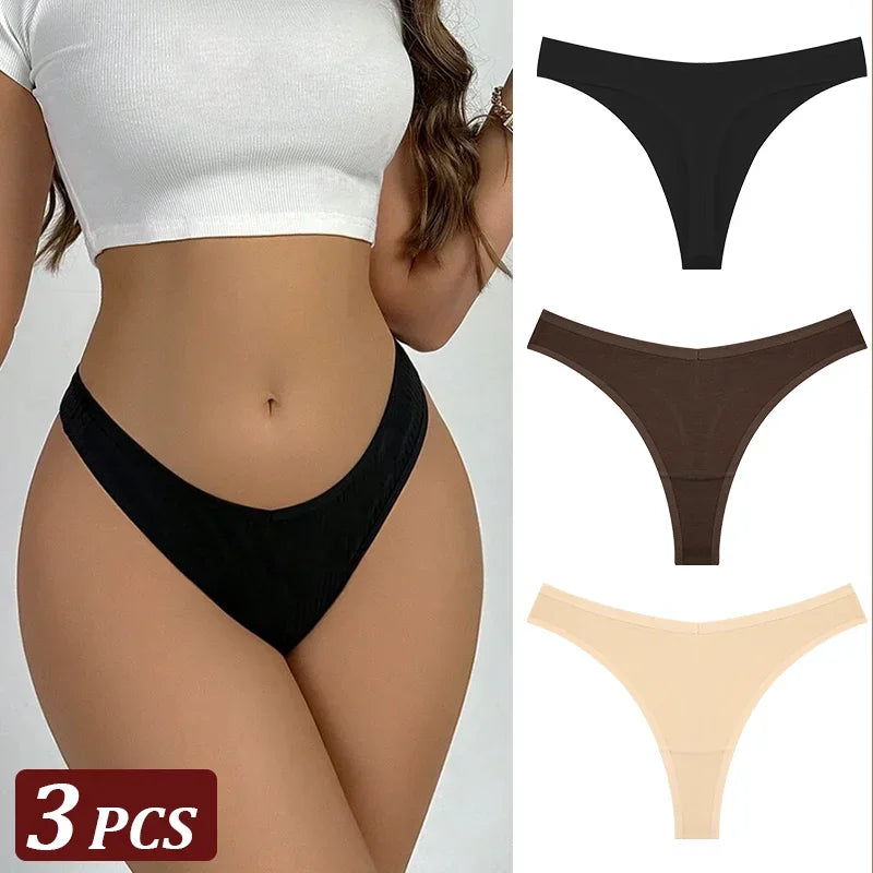 3Pcs/Set Seamless Thong Cotton Women Thin Strap Low Waist High Flexibility Panty Sexy Underwear Ladies Briefs T-back Soft Women