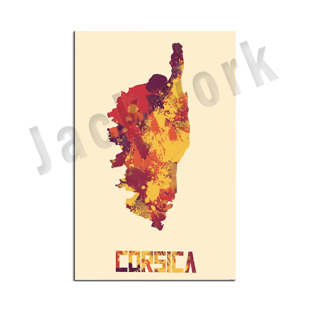 Corsica topographic map print, Corsica cities, France Corsica map print, road map art poster modern wall art decor.