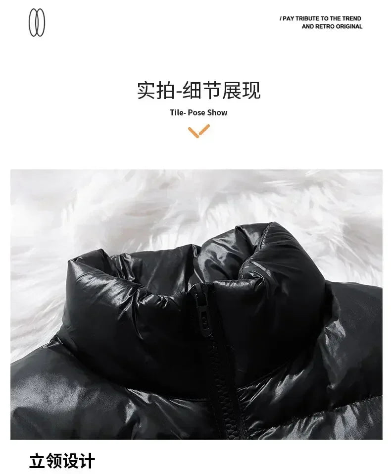 Vest Winter Hooded Glossy Cotton Vest Casual Waistcoat Men's Sleeveless Jacket Warm Overcoats Zipper Solid Color Mens Warm Vests.