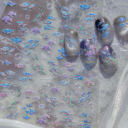 Ocean Theme 5D Nail Sticker Summer Beach Seashells Starfish Conch Scallop Shell Coral Self Adhesive Decoration Manicure Decal