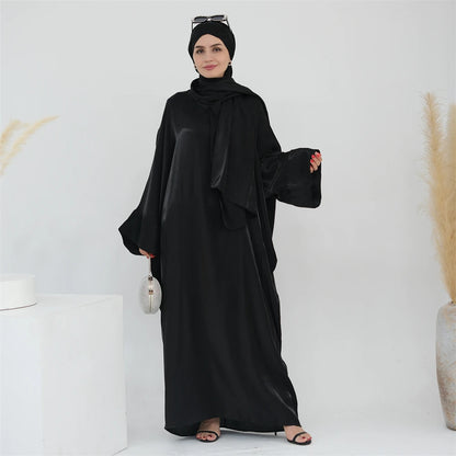 Eid Modest Satin Khimar Abaya Dubai Luxury 2024 Muslim Islam Arabic Abayas For Women Kaftan Hijab Dress Robe Femme Musulmane