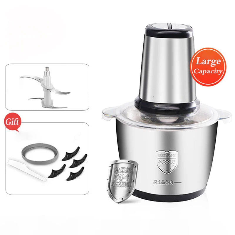 Electric Meat Grinders 2L Food Crusher Stainless Steel Multifunctional Vegetable Slicer Processor Chopper Kitchen Blenders.