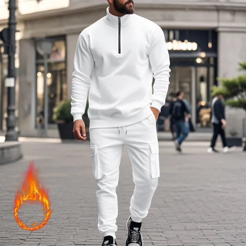 2024 Herbst und Winter Herren-Sporthosen-Set aus lässigem Samt mit warmem Reißverschluss.