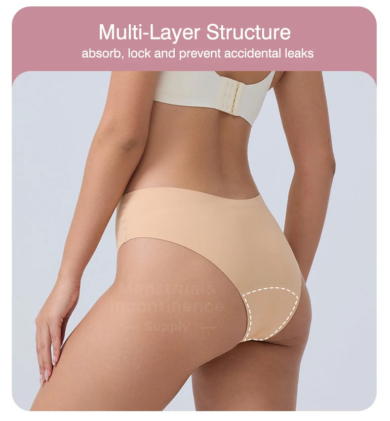 Seamless Women's Leakproof Period Panties Breathable Reusable Washable Tampon-free Menstrual Underwear period Sanitary Pants.
