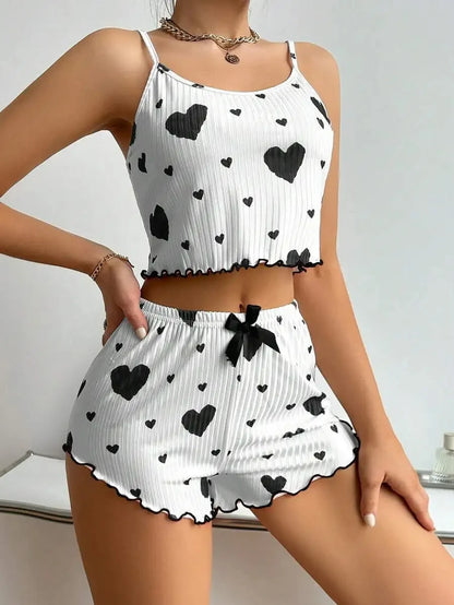 Sexy Herz Druck Pyjama Set Frauen Nachtwäsche Trendy Mode Lounge Tragen Nachtwäsche Zwei Stück Set Homewear Pyjamas