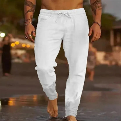 Männer Strand Hosen Jogger Streetwear Baumwolle Leinen Jogginghose Casual Hosen Hawaiian Urlaub Lose Sommer Gerade Hosen Männlich
