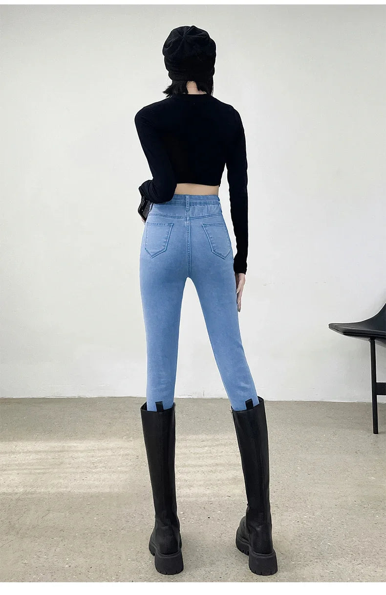Spring and Summer Women's Casual Office Tight Solid Color Jeans Stretch Sexy Fashionable Classic Slim Fit Denim Pants Female