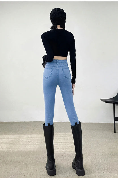 Spring and Summer Women's Casual Office Tight Solid Color Jeans Stretch Sexy Fashionable Classic Slim Fit Denim Pants Female