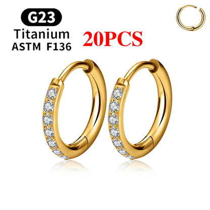 2/20PCS G23 Titanium Earring Hoop CZ Hinged Segment Round Nose Ring for Women Ear Tragus Cartilage Helix Daith Piercing Jewelry.