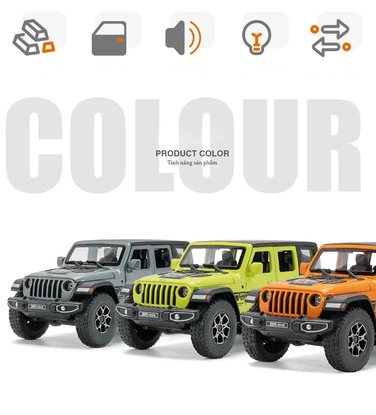 1:32 Jeep Wrangler Rubicon Off-road car Alloy Model Car Toy Diecasts Metal Casting Sound and Light Car Toys For Children Vehicle.