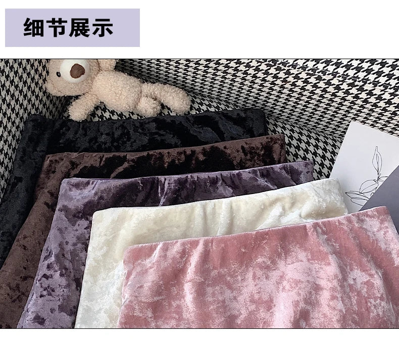 Plush Velvet Midi Skirt - 2025 New High-Waisted A-Line Mermaid Hem Skirt, Fleece-lined, Autumn Winter Thick Velvet Skirt.