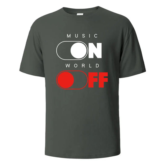 Music On World Off Graphic Printed Men's T-Shirts 100% Cotton Breathable Comfortable Tops For Men Summer Oversize Men Clothing.