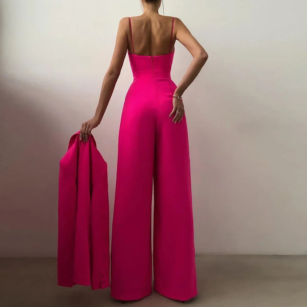 CPSYMYM  Jumpsuits Summer Skinny Fit Chic Folds Sleeveless Sweetheart Neck Full Length Wide Leg Casual Jumpsuits For Women.