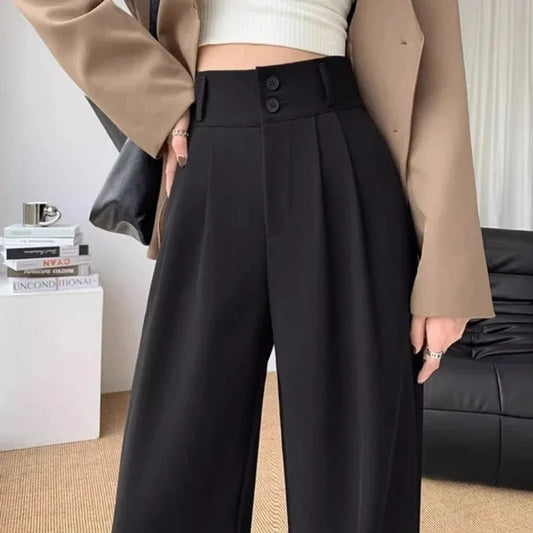 Elegante Breite Bein Hosen Frauen Koreanischen Stil Hohe Taille Schwarz Baggy Hosen Büro Damen Mode Lose Anzug Hosen Streetwear