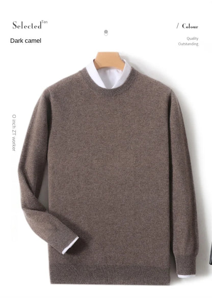 2025 100% Pure Merino Wool Men's Round Neck Pullover Solid Color Plus Size Casual Sweater Autumn And Winter Sports Cashmere Top