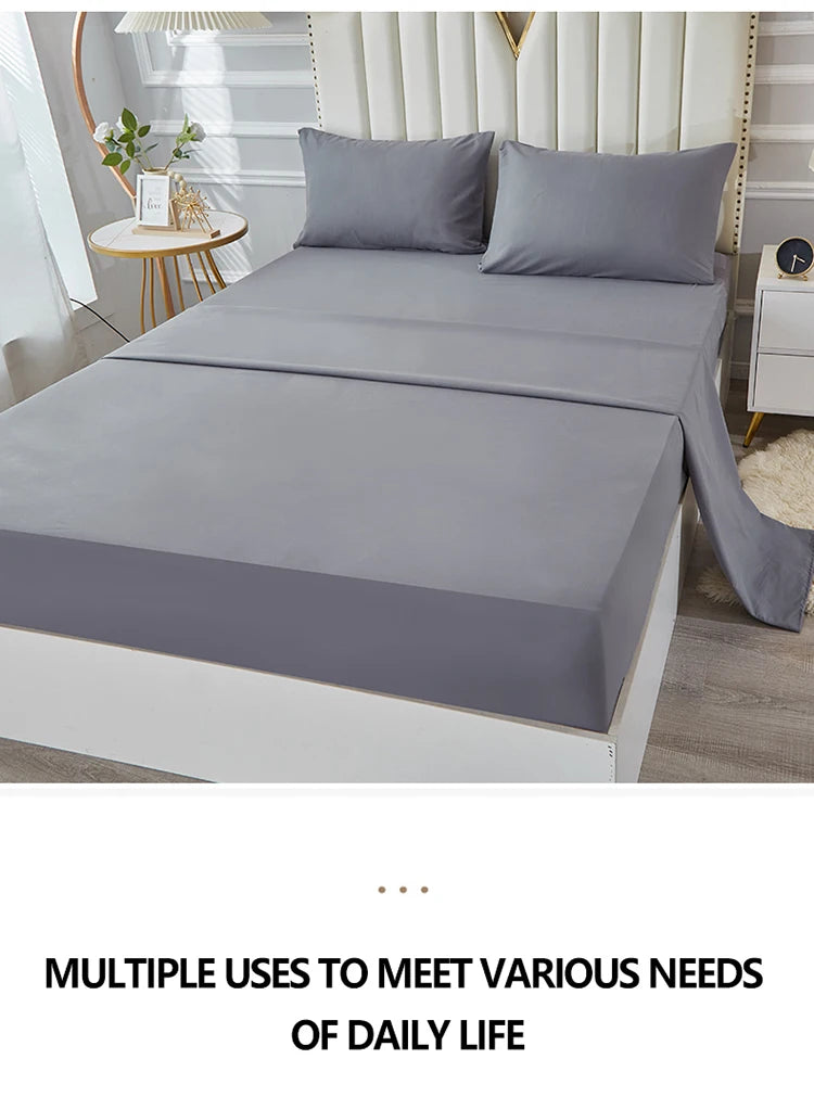 3/4pcs Solid Beding Set, Waterproof Fitted sheet & Bed Sheet & Pillowcases Soft, Queen, KIng, Full, Twin Size, White and Gray.