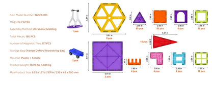 SucceBuy 180PCS Magnetic Building Blocks Construction Children Magnet Tiles Montessori Educational Toys for Kids Birthday Gifts.