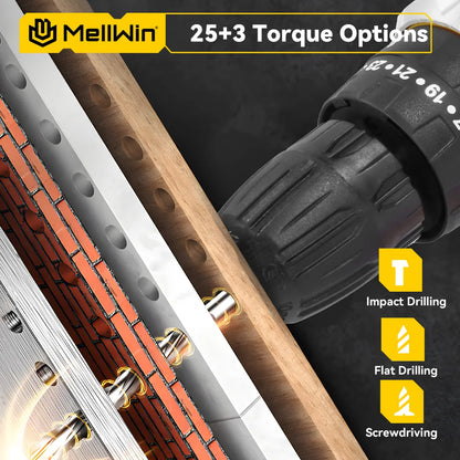 MELLWIN 25 + 3 Drehmoment Elektrische Schlagbohrmaschine Mehrzweck Akku-elektrische Schraubendreher DIY Power Tool Für Makita 18V Batterie Pin