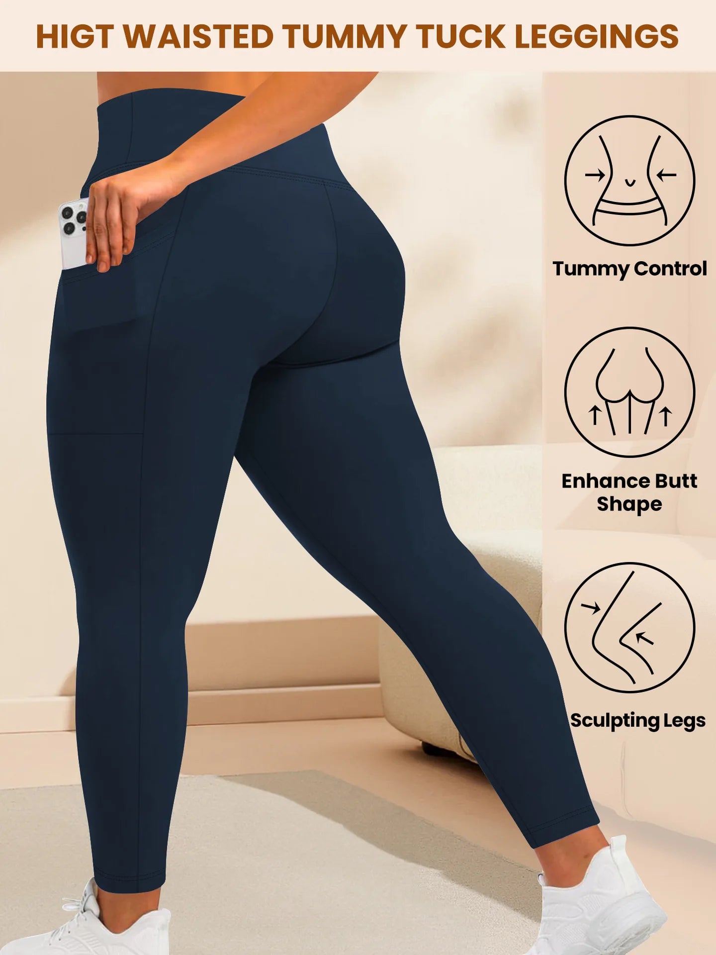 Women's High-Waisted Yoga Pants Plus Size Butt-Lifting Workout Leggings with Pockets Elastic Activewear for Gym & Running.