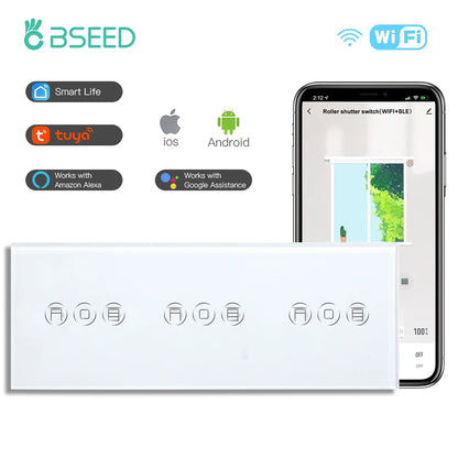 BSEED Wifi Shutter Schalter APP Control Led Smart Blind Serie Weiß Glas Panel Unterstützung Tuya Google Smart Leben Rollladen