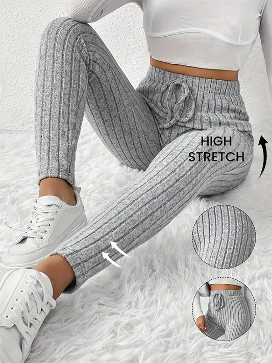 Lässige, dehnbare Damen-Leggings mit Kordelzug für jeden Tag, hohe Taille, einfarbig, atmungsaktiv, Sport-Leggings, weich, bequem