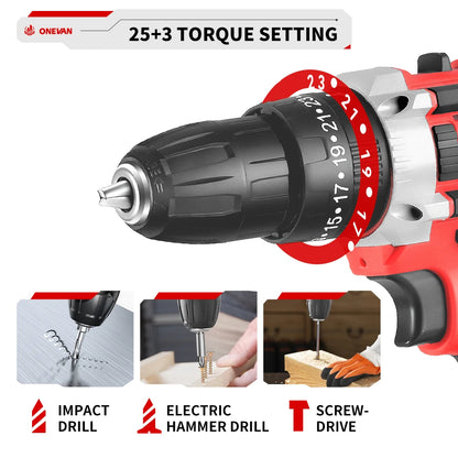 ONEVAN 500W Elektrische Schlagbohrmaschine Set Hammer 38N.M Bohrer Akkuschrauber Holzbearbeitung Elektrowerkzeuge Für Makita Batterie Pin