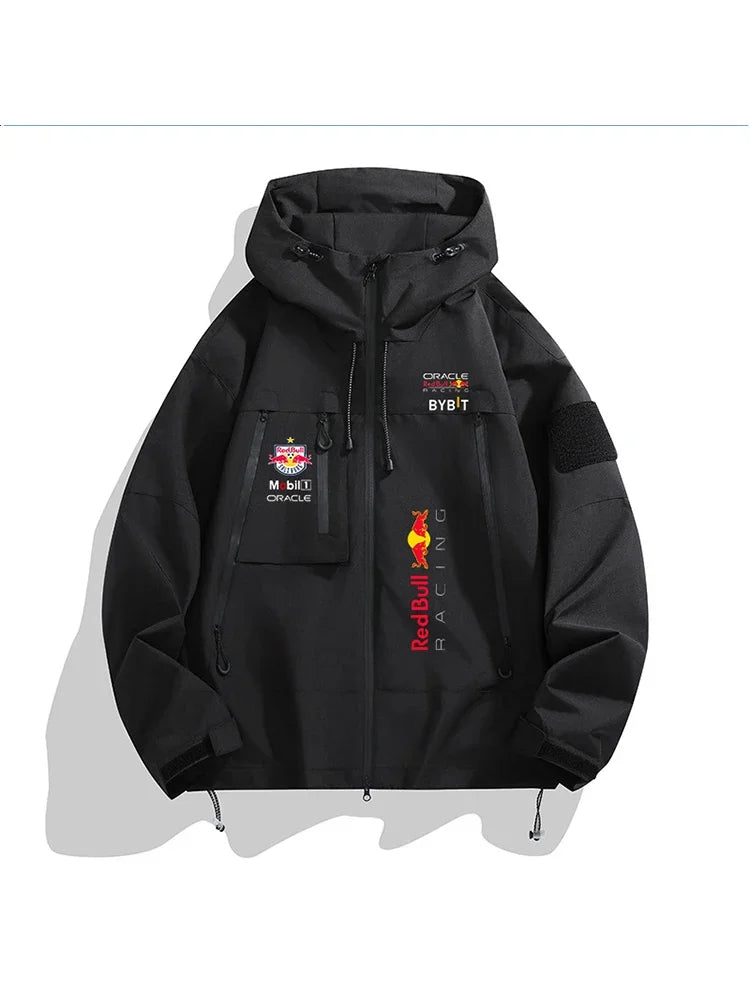 Spring 2025 Motorcycle Jacket, Red Bull Logo Printed Jacket, Men's Autumn Zipper Jacket, Men's Red Bull Logo , S-3XL.
