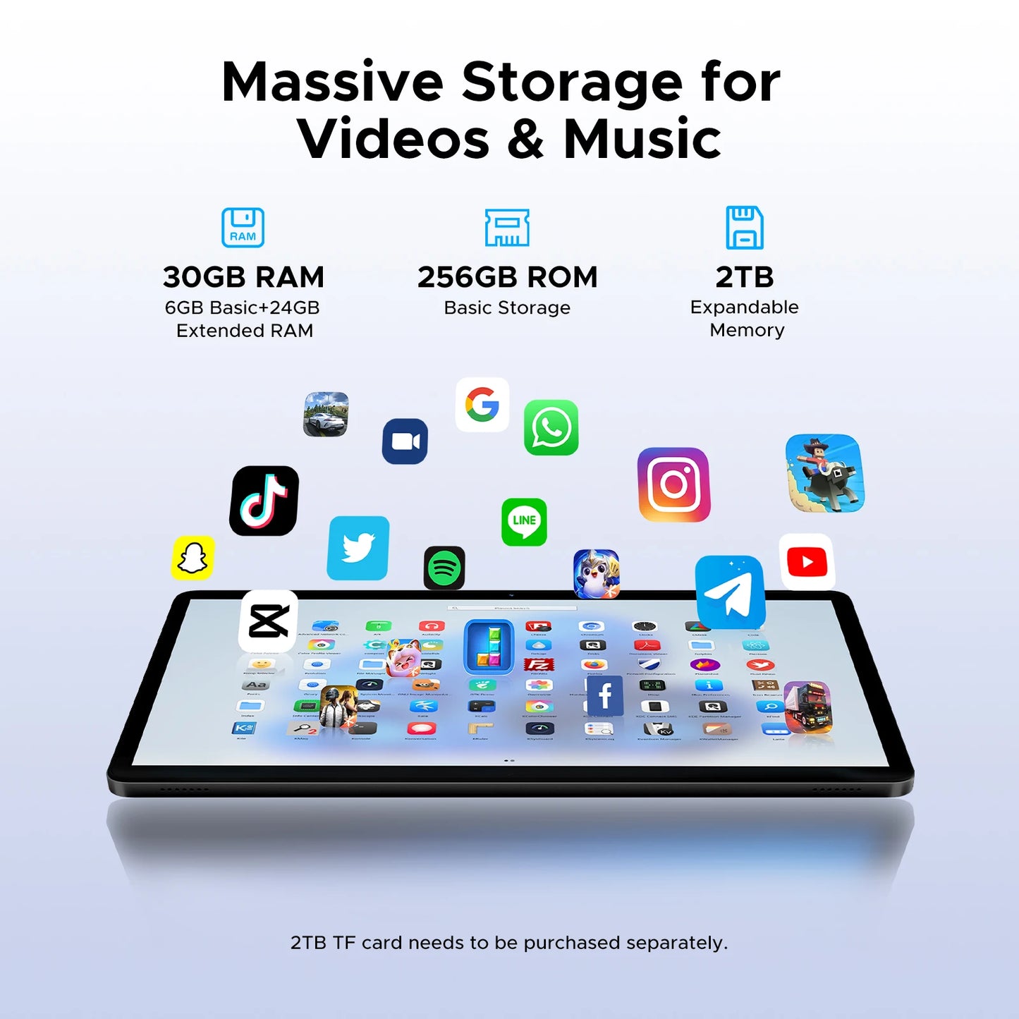 DOOGEE Tab G6 2 IN 1 Smart Tablet PC 11'' Screen Android 15 30GB RAM(6+24) 256GB ROM 8000mAh Battery Dual Speakers Widevine L1.