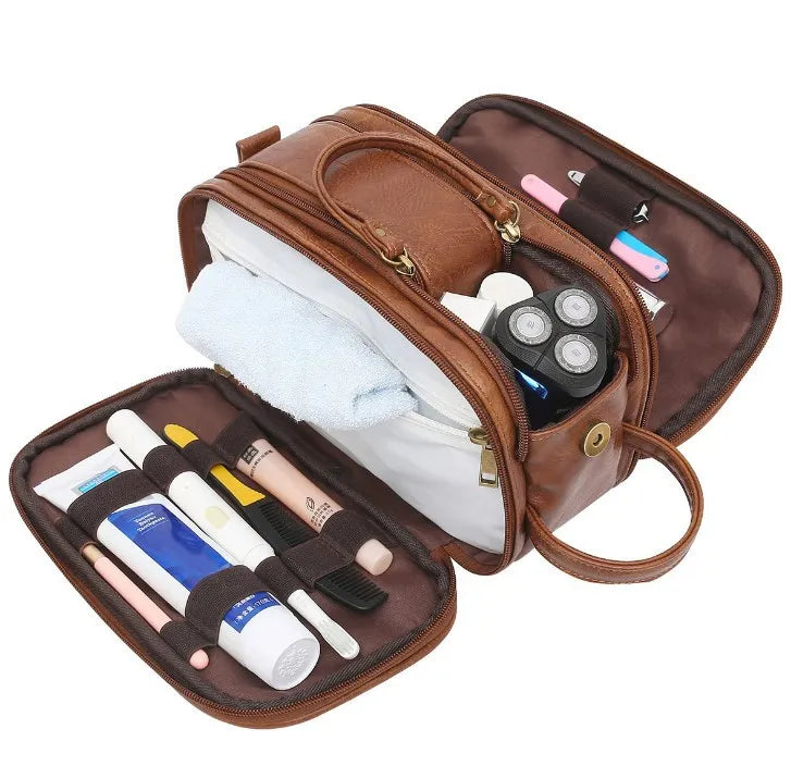 Toiletry Bag for Men, Large Travel Shaving Dopp Kit Water-resistant Bathroom Toiletries Organizer PU Leather Cosmetic Bags.