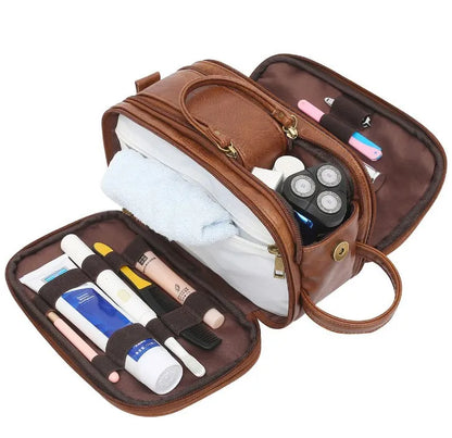 Toiletry Bag for Men, Large Travel Shaving Dopp Kit Water-resistant Bathroom Toiletries Organizer PU Leather Cosmetic Bags.