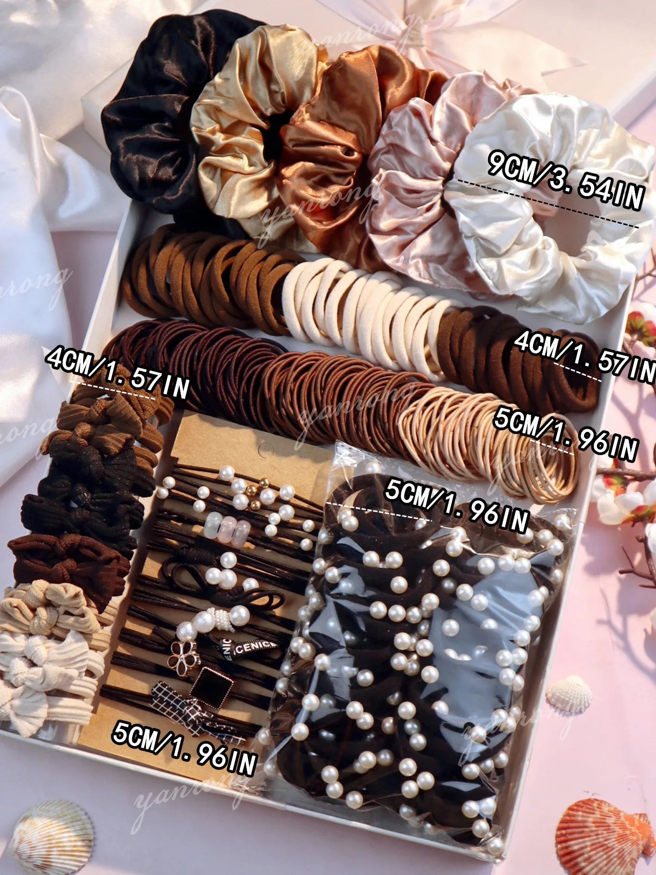 Fashionable Brown Hair Accessories Set for Women, Seamless Ponytail Holders Variety Hair Scrunchies For Women Lady.