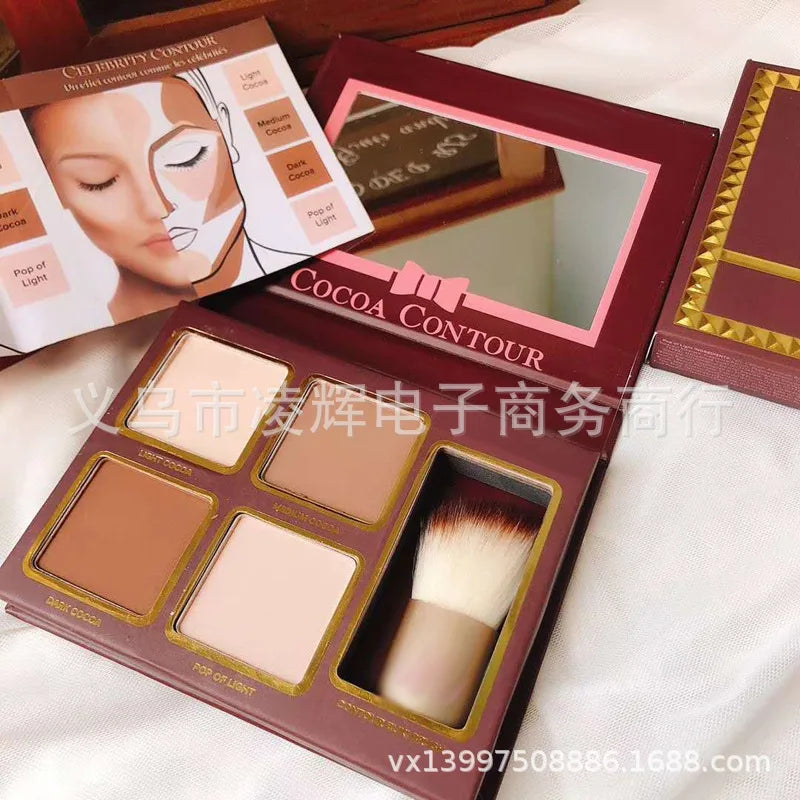 4 Colors Eyeshadow Palette with Brush Facial Contouring Highlight High Quality Female Cosmetic Cute Makeup Palette for Women.