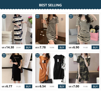 Gestreiften Print Kurzarm Midi Kleid Sommer Ästhetische Kleidung Koreanische Mode Casual Harajuku Kleider für Frauen 2023 Vestidos.