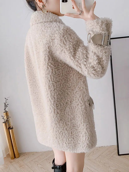 Neue 2024 Winter frauen Imitieren lammwolle Jacke Weibliche Mäntel Mid Lange Samt Verdicken Harajuku Warme Vintage Damen Outwear Tops.