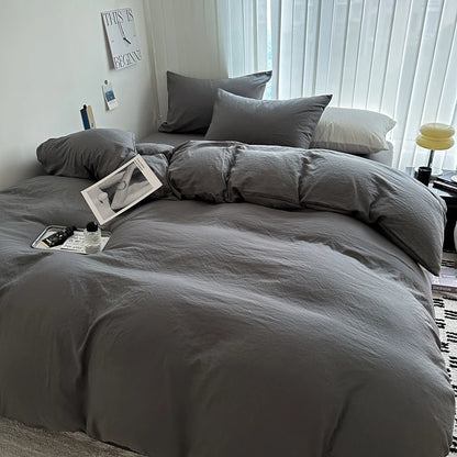 Solid Bed Linen Cotton Bedding Set with Sheet Duvet Cover Pillowcase Single Couple Bedsheet King Queen Double Twin Size.