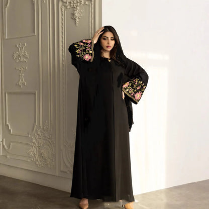 Eid Frauen Muslimischen Abaya Kleid Stickerei Strickjacke Kaftan Party Jalabiya Ramadan Lange Abayas Vestidos Largos Arabischen Lange Robe.