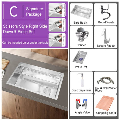 304 Stainless Steel Kitchen Sink Silver Embossed Large Single Slot Home Improvement Multifunction Wash Basin For Kitchen