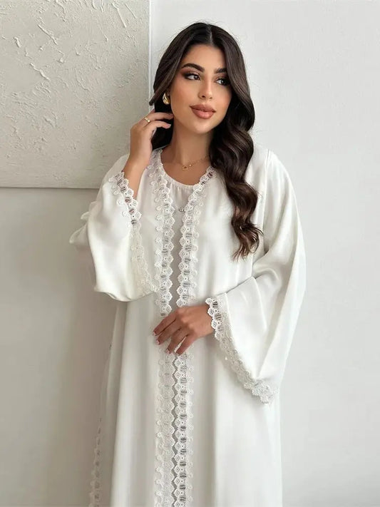White Open Kimono Abaya Dubai Luxury 2024 Muslim Lace Abayas For Women Kaftan Dress Kebaya Islamic Clothing Robe Femme Musulmane.