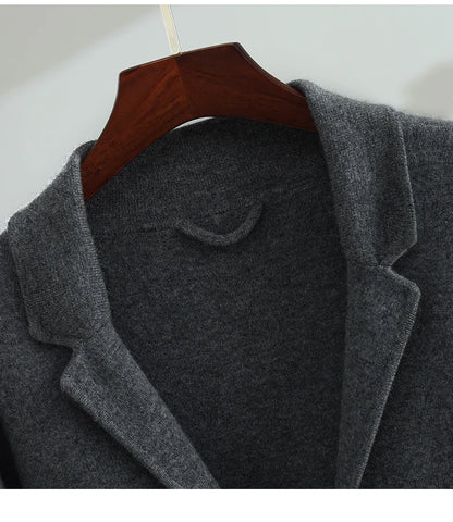 100%Cashmere Suit Men's Suit Collar Knitted Cardigan Business Casual Coat High Waisted Knitted Shorts Winter Thick Two-piece Set.