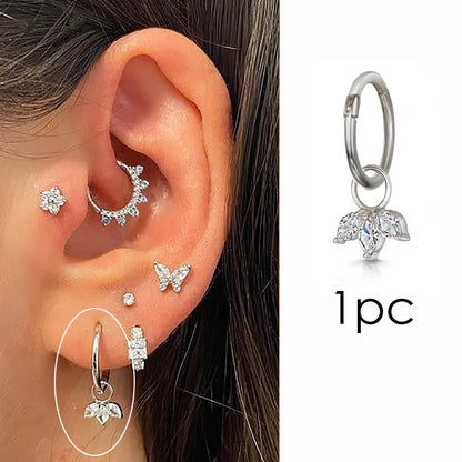 1pc Crown Pendant Dangle Earrings For Teen Girl Kpop Style Gold Color Stainless Steel Hoops Ear Cartilage Rook Piercing Jewelry.